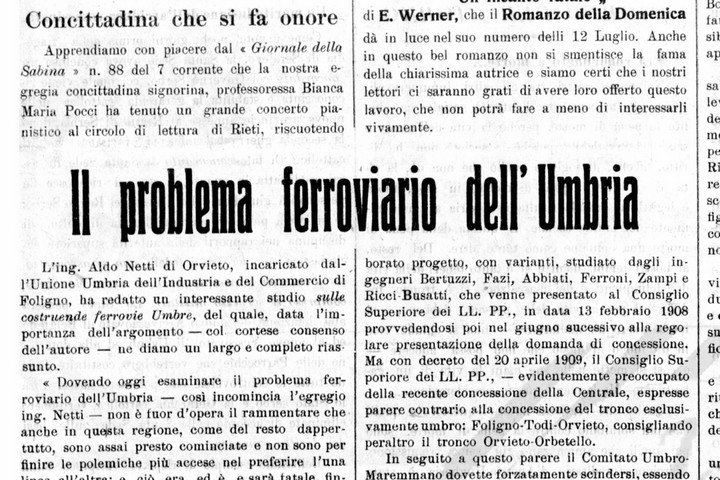Il problema ferroviario dell’Umbria (nel 1914)